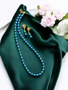 Glass Pearl Necklaces, Peacock Blue