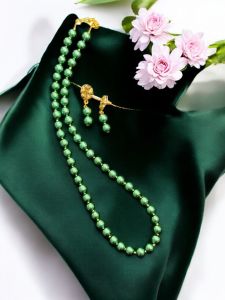 Glass Pearl Necklaces, Grass Green