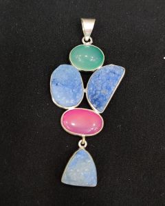 Mix Gemstone Pendants ,5 Stones, Silver Finish