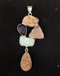 Mix Gemstone Pendants ,5 Stones, Silver Finish