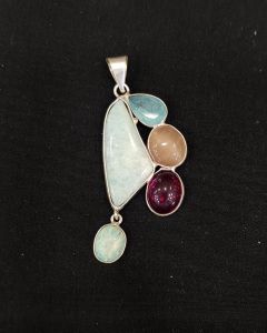 Mix Gemstone Pendants ,5 Stones, Silver Finish