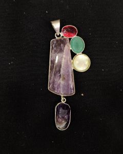 Mix Gemstone Pendants ,5 Stones, Silver Finish