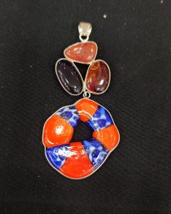 Mix Gemstone Pendants ,4 Stones, Silver Finish