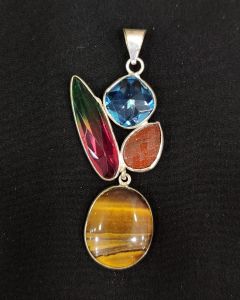 Mix Gemstone Pendants ,4 Stones, Silver Finish