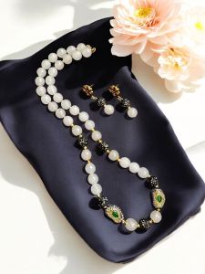 Agate necklace with double tone Victorian CZ stone beads necklace, Light Pink