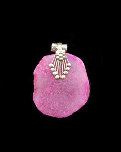 Natural Agate Slice Pendant, silver Finish , Pink