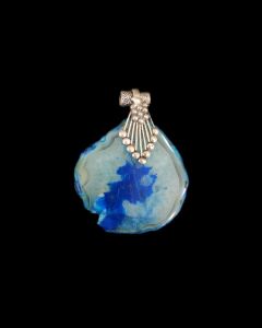 Natural Agate Slice Pendant, silver Finish ,Blue With White Shade