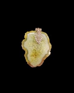 Natural Agate Slice Pendant, silver Finish ,Yellow 