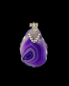 Natural Agate Slice Pendant, Silver Finish, Purple