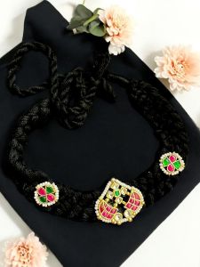 Jadau choker with cotton rope, Multi Colour