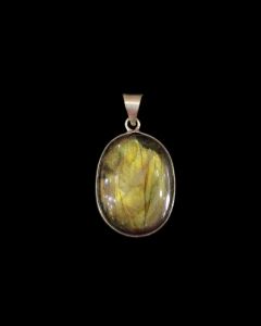 Gemstone Pendant, Silver Finish, Yellow with Black