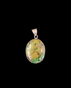 Gemstone Pendant, Silver Finish, Yellow With Black Patches