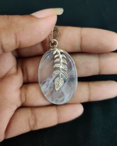 Gemstone Pendant, Silver Finish, Half White