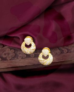 CZ pendants With Earrings, Round Shape, Gold Finish, White