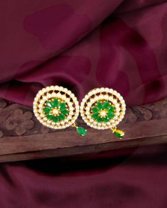 CZ pendants With Earrings, Round Shape, Pink With Green