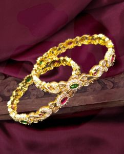Matt finish Navratna Peacock Bangles, Pink With Green, 2.6 , Sold By 1 pair