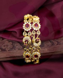 Matt finish Navratna Peacock Bangles, Pink With Green, 2.6 , Sold By 1 pair