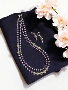 2 layer Glass Pearl Necklace With Flower Silver Spacers