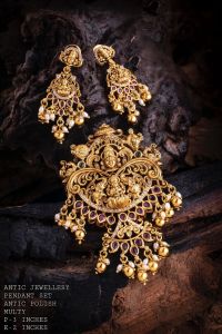 Premium Quality Antique Gold Lakshmi Pendant With Earrings