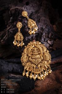 Premium Quality Antique Gold Lakshmi Pendant With Earrings