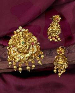 Premium Quality Antique Gold Lakshmi Pendant With Earrings