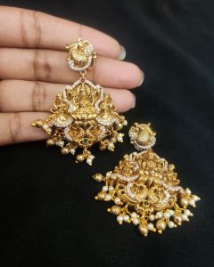 Premium Quality Antique Gold Lakshmi Pendant With Earrings