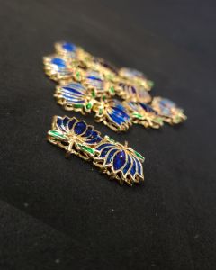Lotus Enamel charms , Green, Gold Finish, Sold By 1 Pair
