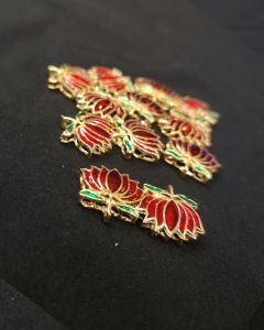 Lotus Enamel charms , Red, Gold Finish, Sold By 1 Pair