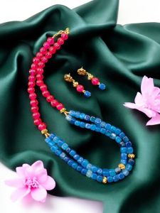 Onyx Necklace in 2 Layers with Glass Pumpkin Beads
