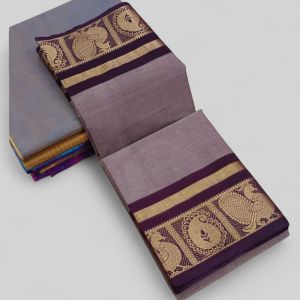 Chettinad Cotton Sarees, Brown with Gold Zari Border