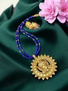 Durga ma pendant Crystal necklaces with jhumkas ,Blue
