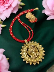 Durga ma pendant Crystal necklaces with jhumkas , Maroon