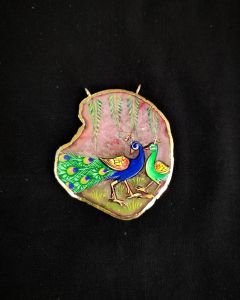 Onyx Pendant features a Peacock painting on Onyx Stones detailed with Gold foil borders