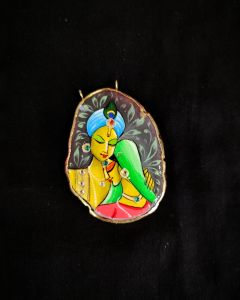 Onyx Pendant features a RadhaKrishna painting on Onyx Stones detailed with Gold foil borders