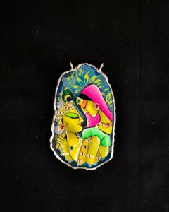 Radha Krishnan Pendant Blue Hand Painted On Onyx Stone