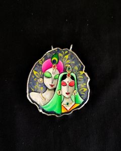 Radha Krishnan Pendant Blue Hand Painted On Onyx Stone