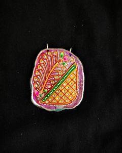 Onyx Pendant features a Tanjore painting on Onyx Stones detailed with silver foil borders