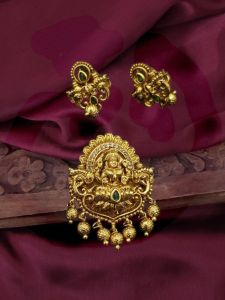 Premium Quality Small Antique Gold Lakshmi Pendant With Earrings