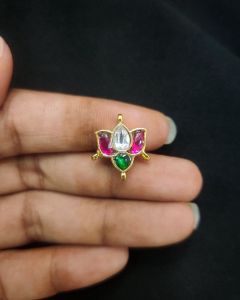 Jadau Pendant/Connector, (Lotus), Pink And Green