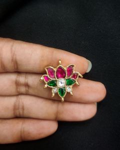Jadau Pendant/Connector, (Lotus), Pink And Green