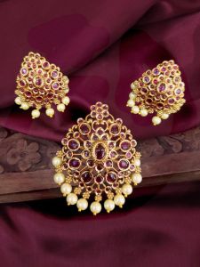High Quality Kemp Pendant With Matching Earrings, Ruby Pink