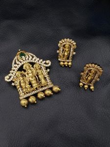 Premium Quality Antique Gold Ramar Pendant With Earrings