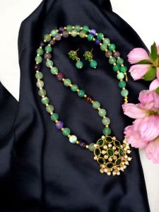 Onyx Necklace with AD pendants with matching studs