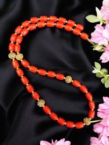 Taiwan Bamboo Coral Necklace with Antique Gold Beads 