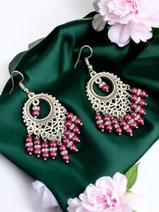 Glass Pearl Earrings, Magenta