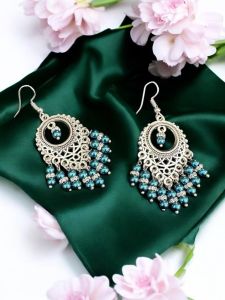 Glass Pearl Earrings, Peacock Blue