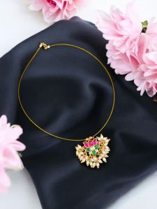 Jadau Lotus Pendant With Invisible Wire