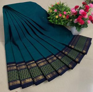 Chettinad Cotton Sarees, Peacock Green with Green Border