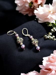 Glass Pearl Earrings, Purple