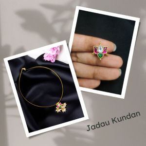 Jadau Pendant/Connector, (Lotus), Pink And Green